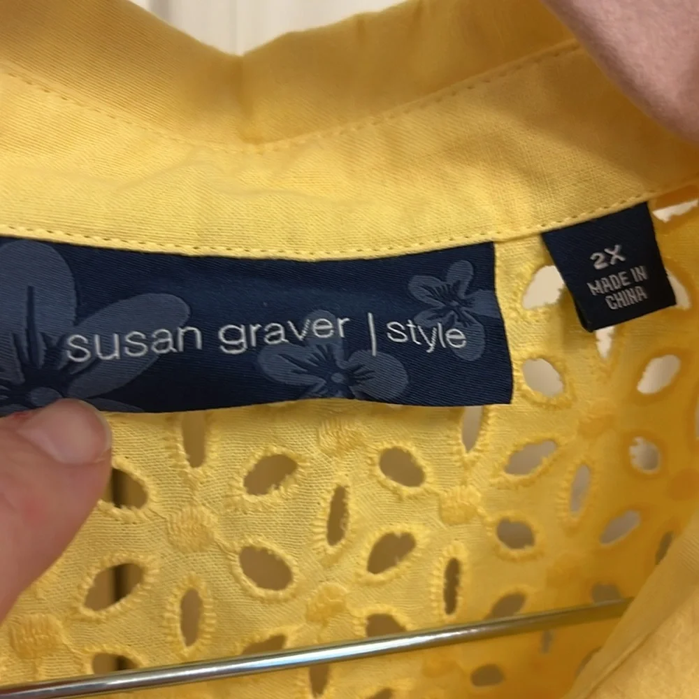 Susan Graver Yellow Eyelet Top - Picture 3 of 4